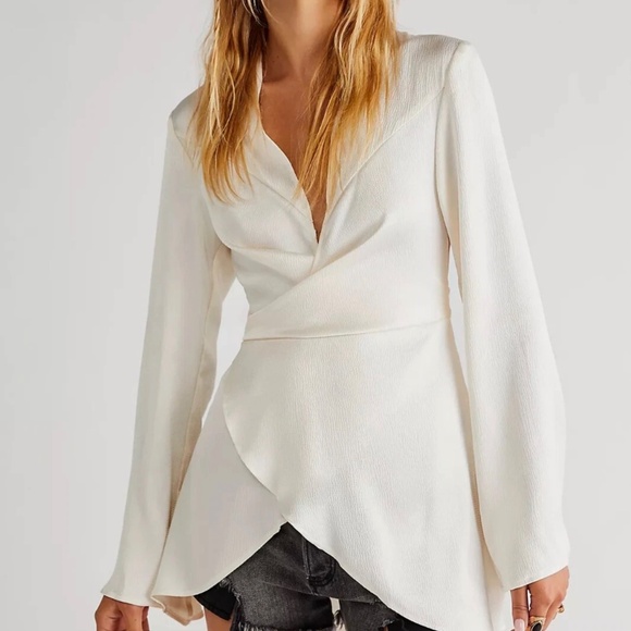 Free People Tops - Free People Harley Wrap Tunic Elegant Cream Wrap Blouse Size Large